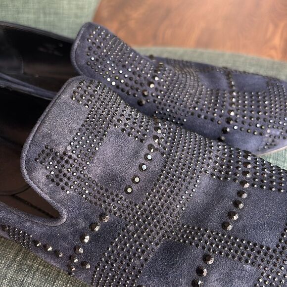 Donald J. Pliner Women’s crystal Black Studded blue suede Loafers shoes size 11 - Picture 6 of 12
